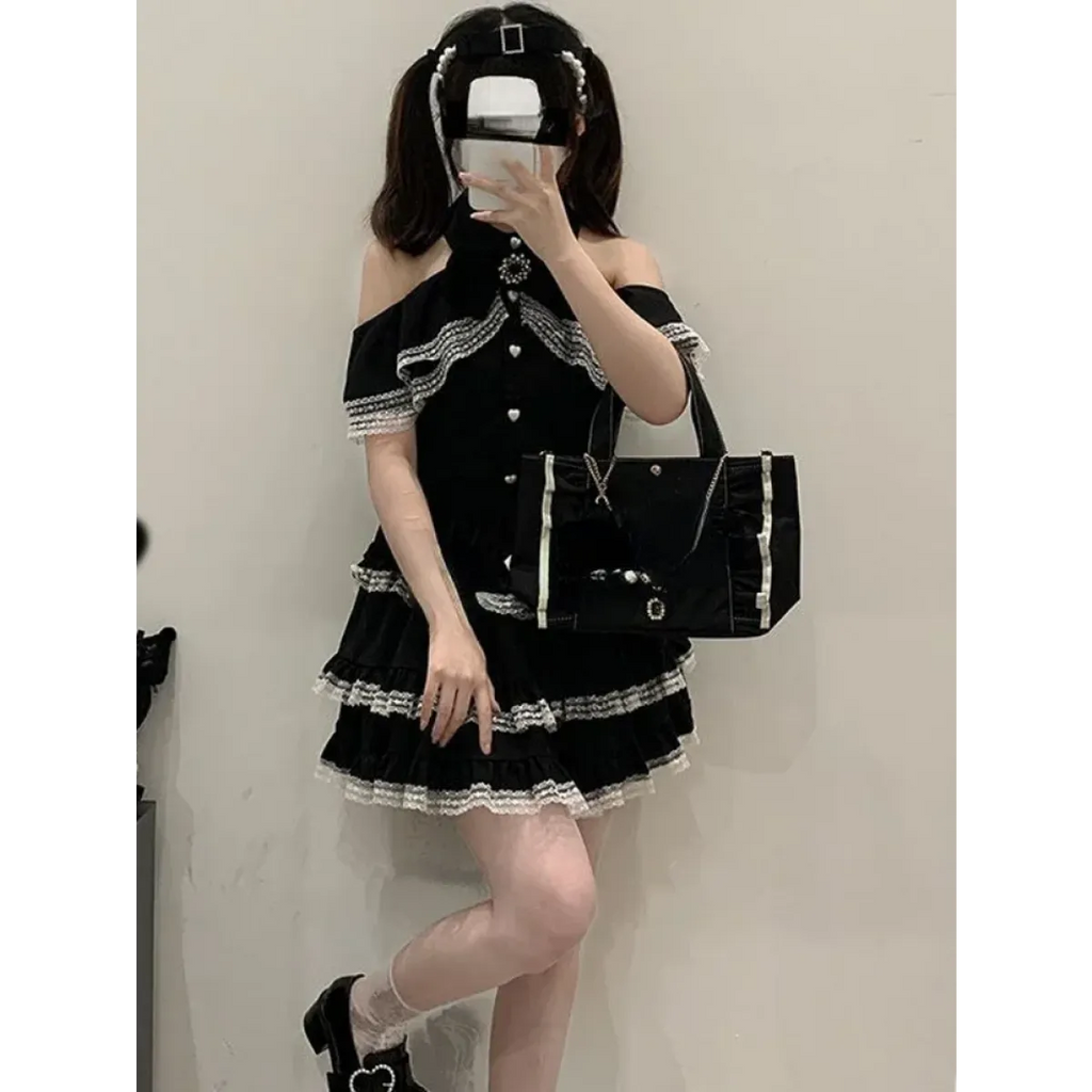 Lace Mini Cake Lolita Skirt – High Waist Ruffle Bow Detail - Bottoms - Skirts - 3