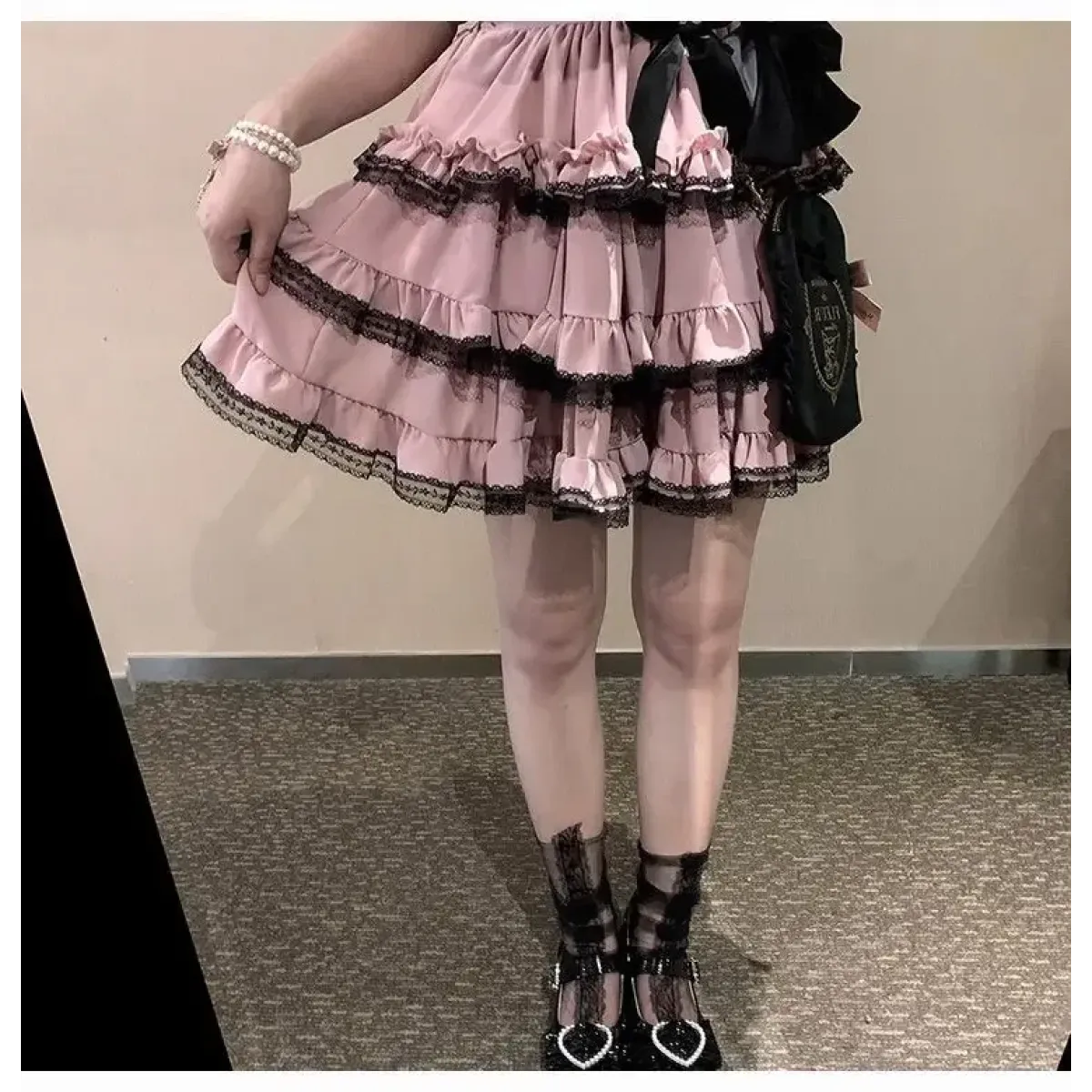 Lace Mini Cake Lolita Skirt – High Waist Ruffle Bow Detail - Bottoms - Skirts - 6