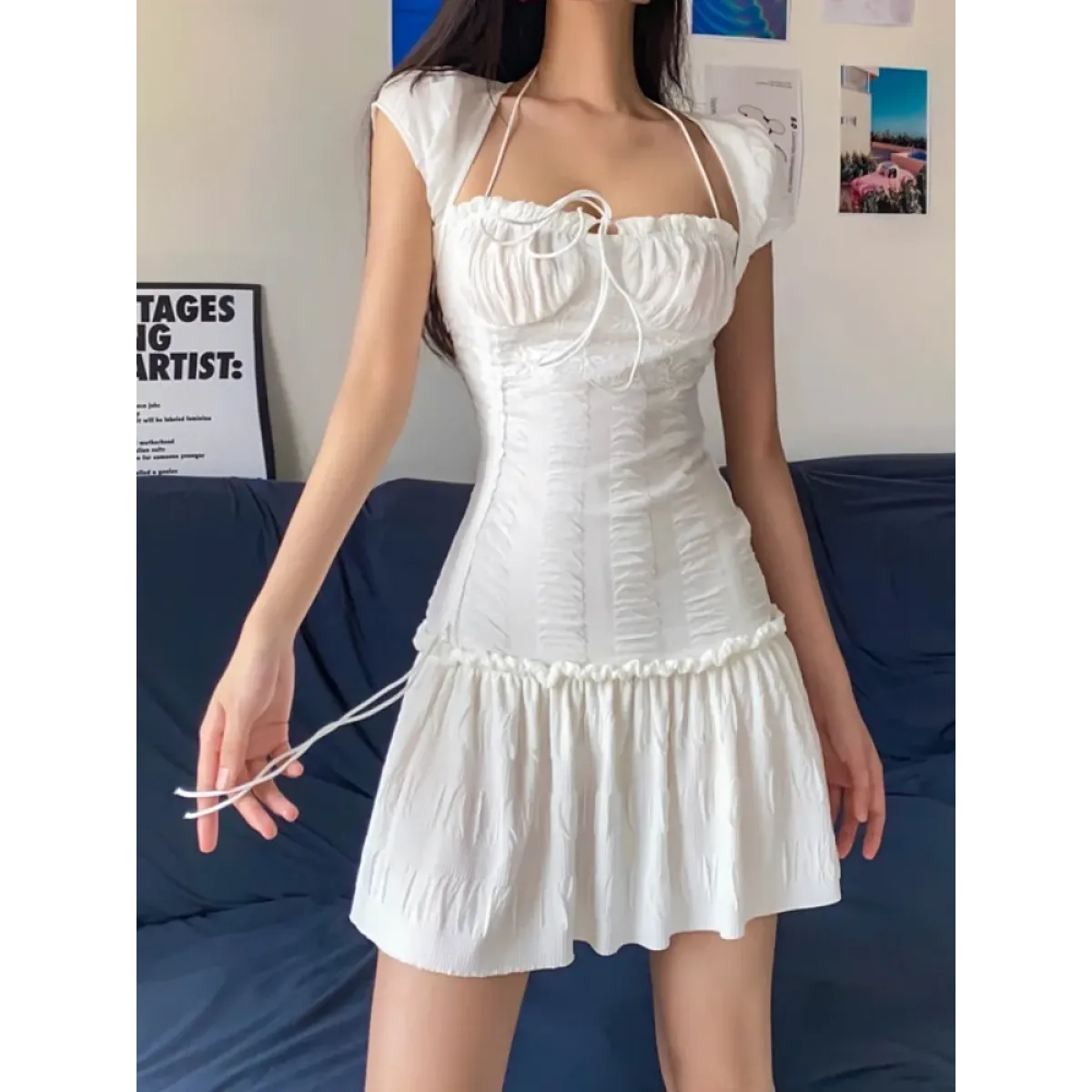 Halter Lace Mini Dress - All Dresses - mini dress - 4