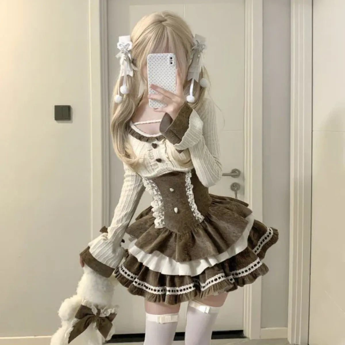 Lolita Two-Piece Set – High-Waist Lace Mini Dress - All Dresses - Long - Clothing Sets - 1