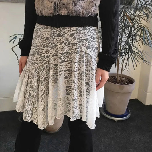 Asymmetrical Vintage Lace Overlay Skirt - Bottoms - Skirts - 1