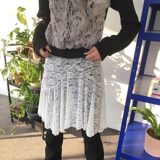 Asymmetrical Vintage Lace Overlay Skirt - Bottoms - Skirts - 2