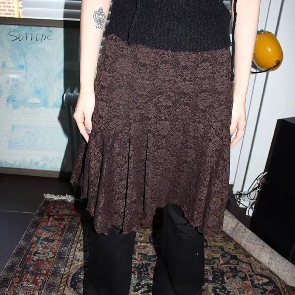 Asymmetrical Vintage Lace Overlay Skirt - Bottoms - Skirts - 6