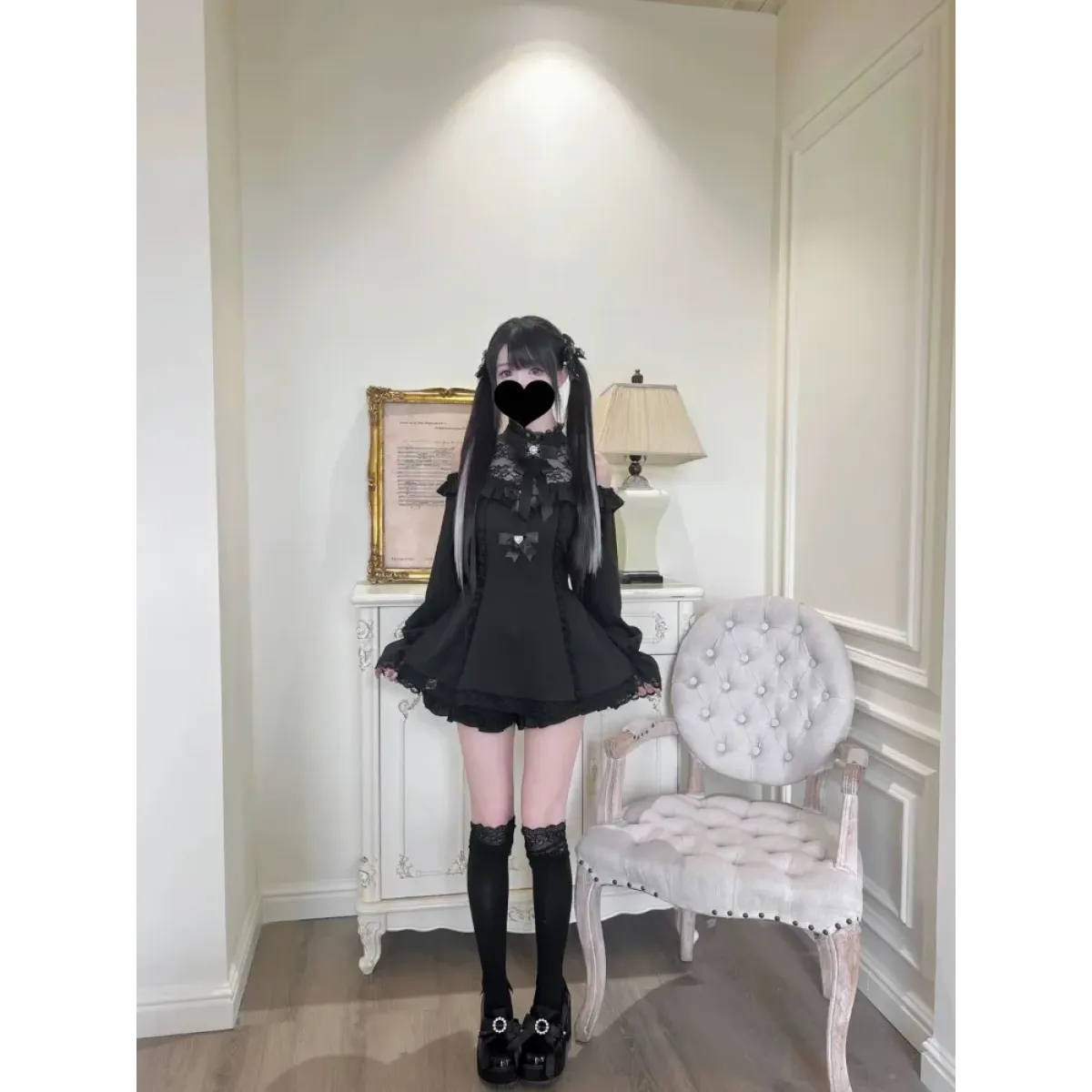 Bow Lace Patchwork Gothic Two-Piece Set - Harajuku Style - Sets / Co-ords - 2