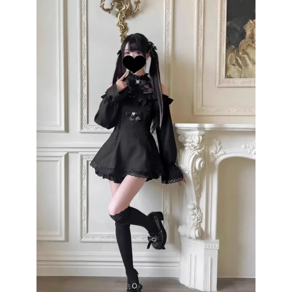 Bow Lace Patchwork Gothic Two-Piece Set - Harajuku Style - Sets / Co-ords - 5