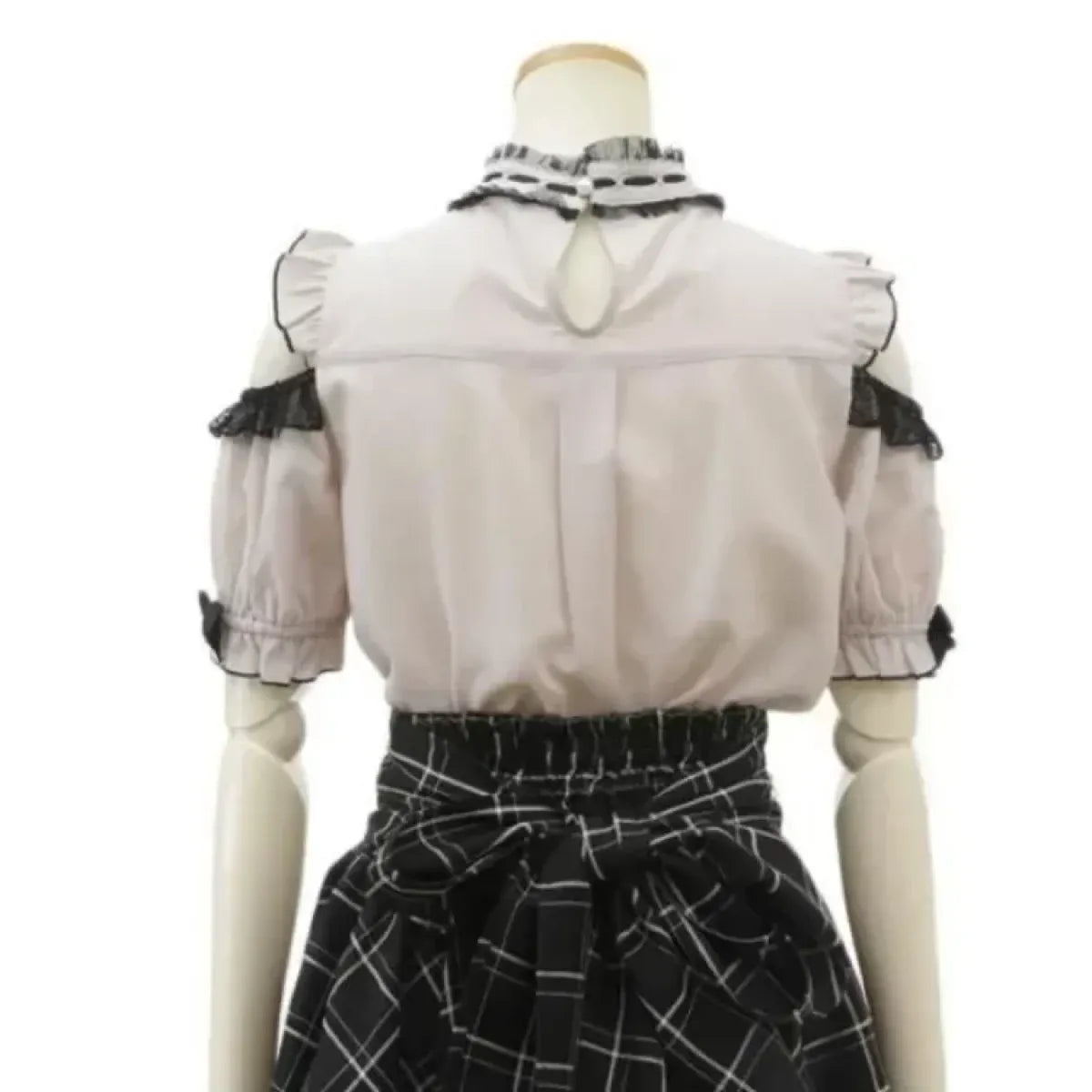 Kawaii Lace Patchwork Blouse – Y2K Off Shoulder Bow JK Shirt - T-Shirts - Short - Blouses - 3