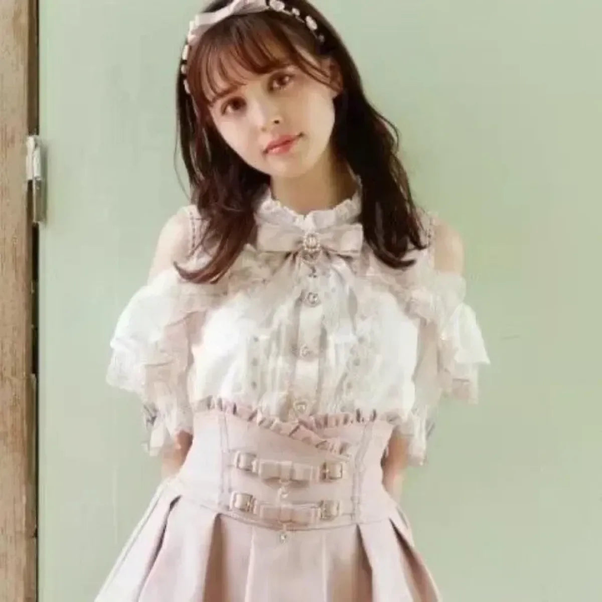 Kawaii Lace Patchwork Blouse – Y2K Off Shoulder Bow JK Shirt - T-Shirts - Short - Blouses - 4