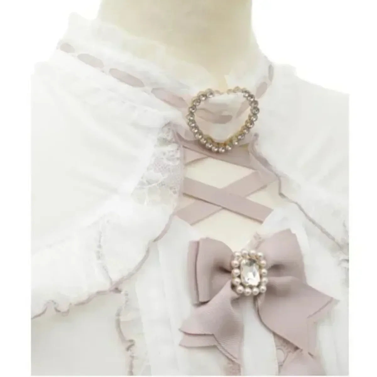 Kawaii Lace Patchwork Blouse – Y2K Off Shoulder Bow JK Shirt - T-Shirts - Short - Blouses - 5