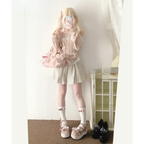 Kawaii Lace Patchwork Knit Top – Halter Neck Lolita Sweater - Sweaters - Long - Off-Shoulder - Crop Tops - 16