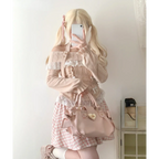 Kawaii Lace Patchwork Knit Top – Halter Neck Lolita Sweater - Sweaters - Long - Off-Shoulder - Crop Tops - 21