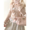 Kawaii Lace Patchwork Knit Top – Halter Neck Lolita Sweater - Sweaters - Long - Off-Shoulder - Crop Tops - 25