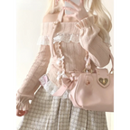Kawaii Lace Patchwork Knit Top – Halter Neck Lolita Sweater - Sweaters - Long - Off-Shoulder - Crop Tops - 25
