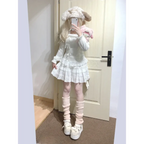 Kawaii Lace Patchwork Knit Top – Halter Neck Lolita Sweater - Sweaters - Long - Off-Shoulder - Crop Tops - 3