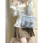 Kawaii Lace Patchwork Knit Top – Halter Neck Lolita Sweater - Sweaters - Long - Off-Shoulder - Crop Tops - 4