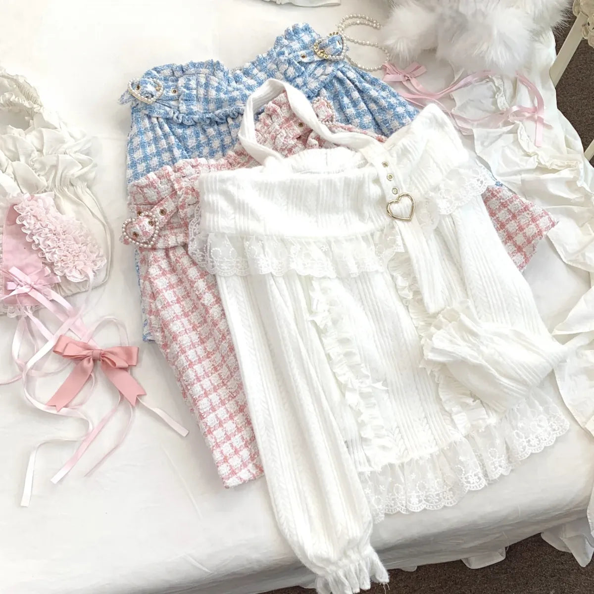 Kawaii Lace Patchwork Knit Top – Halter Neck Lolita Sweater - Sweaters - Long - Off-Shoulder - Crop Tops - 6