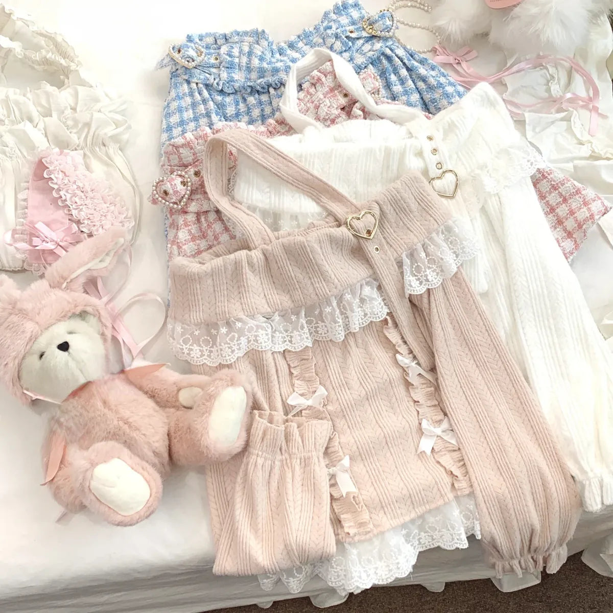 Kawaii Lace Patchwork Knit Top – Halter Neck Lolita Sweater - Sweaters - Long - Off-Shoulder - Crop Tops - 9