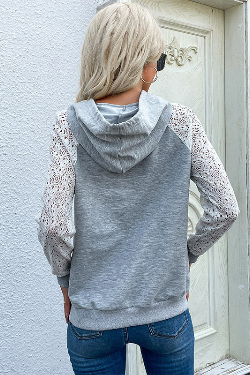 Lace Raglan Sleeve Drawstring Hoodie - Women’s Clothing & Accessories - Shirts & Tops - 5 - 2024