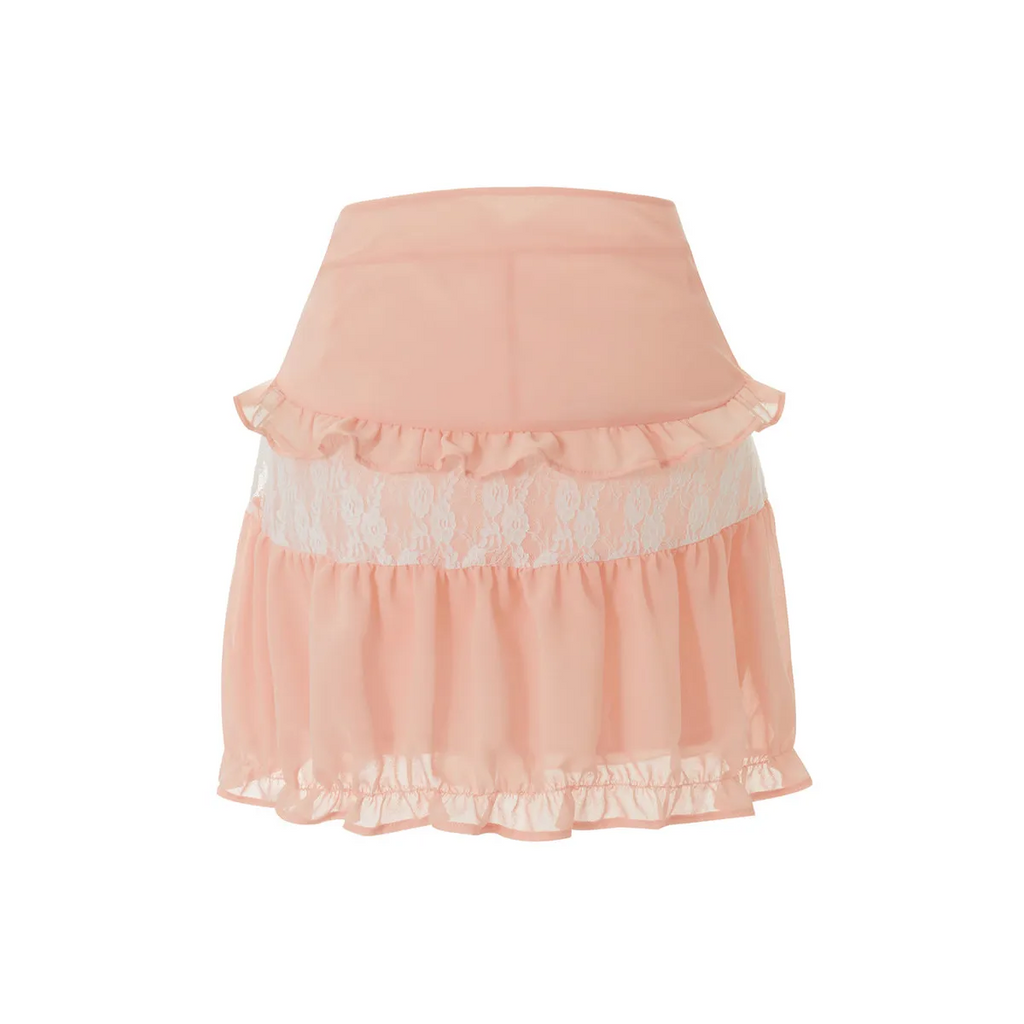 High-Waist Lace Ruffle Mini Skirt - Summer A-Line Patchwork - Bottoms - Skirt - 11