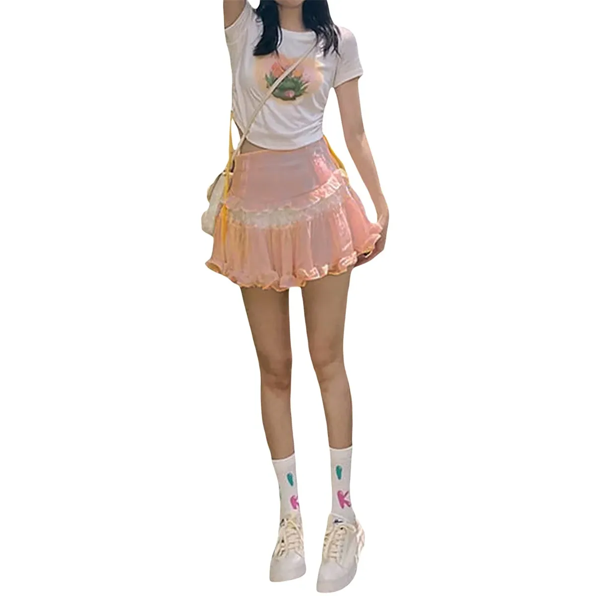 High-Waist Lace Ruffle Mini Skirt - Summer A-Line Patchwork - Bottoms - Skirt - 5