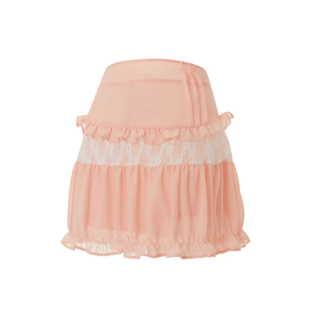 High-Waist Lace Ruffle Mini Skirt - Summer A-Line Patchwork - Bottoms - Skirt - 13