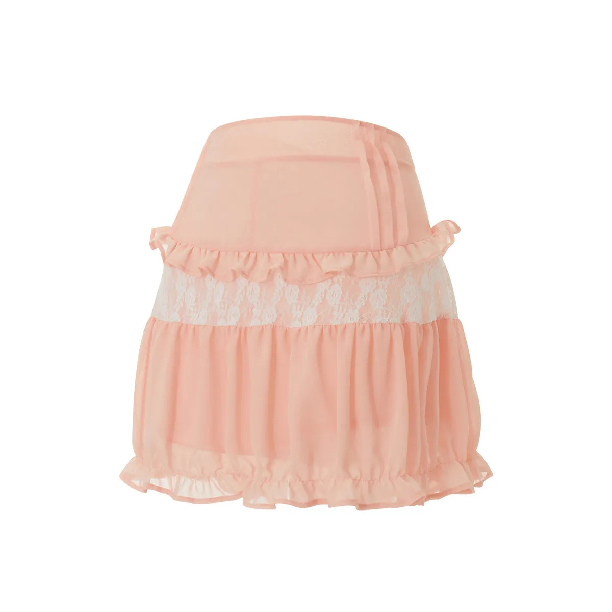 High-Waist Lace Ruffle Mini Skirt - Summer A-Line Patchwork - Bottoms - Skirt - 13