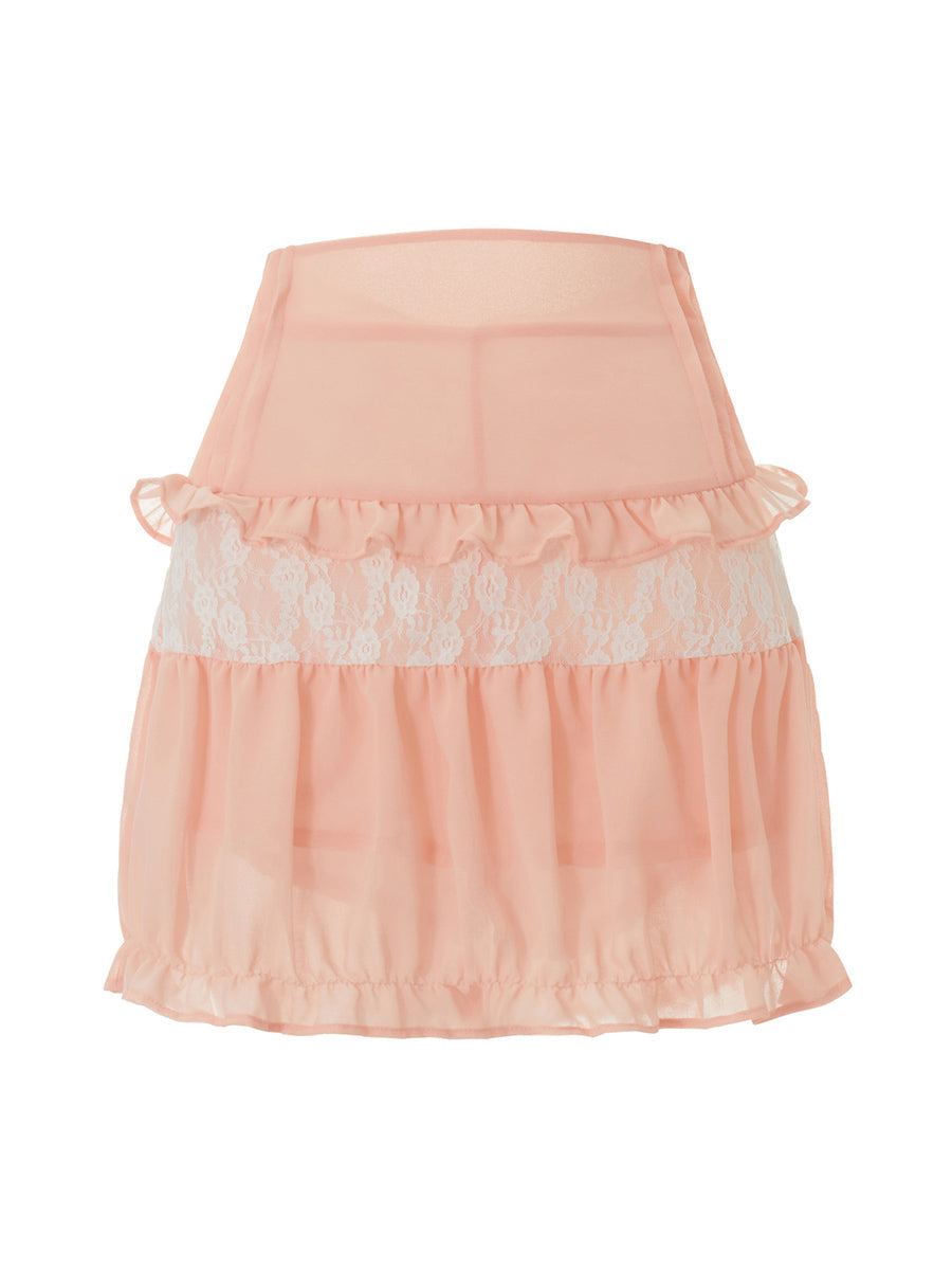 High-Waist Lace Ruffle Mini Skirt - Summer A-Line Patchwork - Bottoms - Skirts - 2024 - 12 - Worldwide Shipping