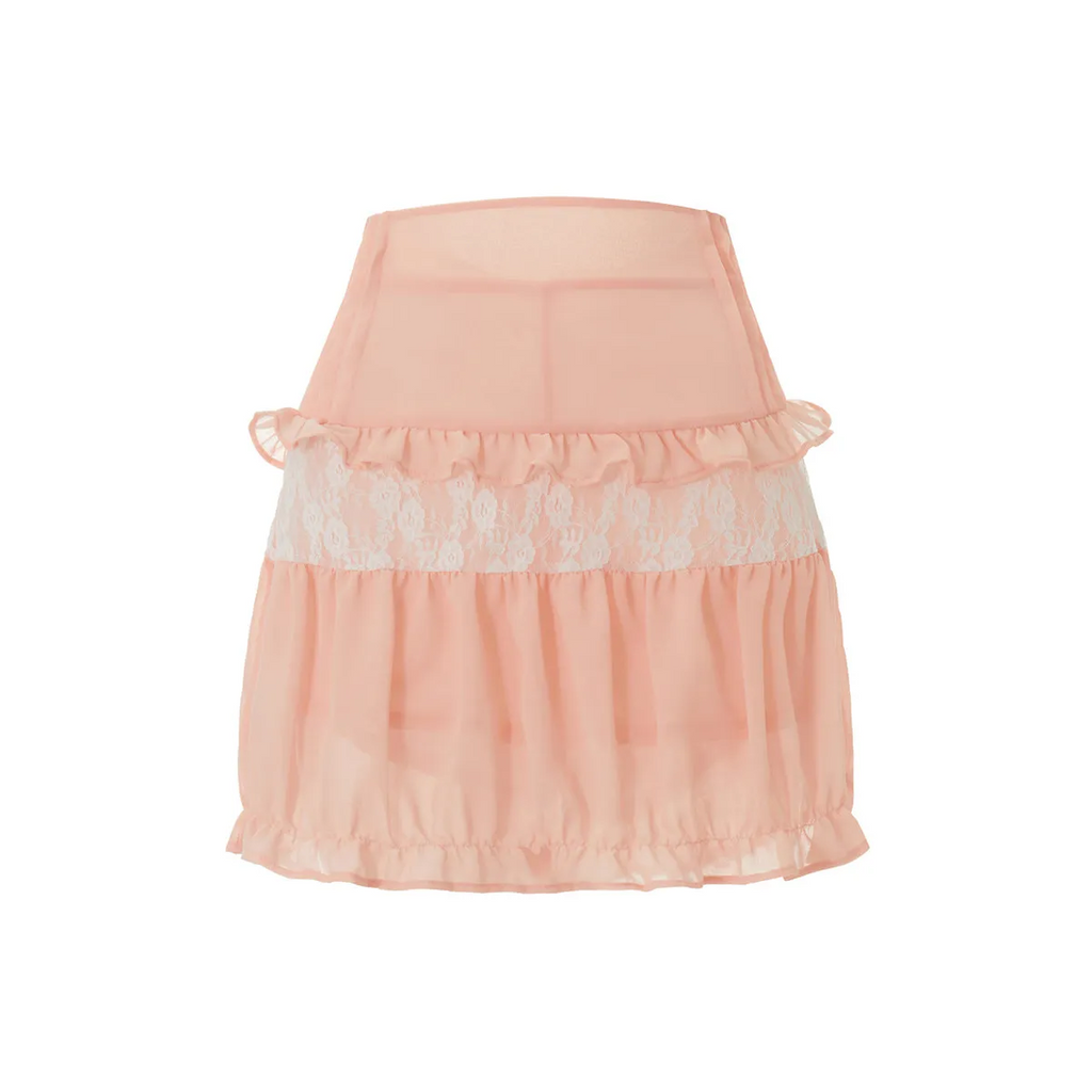 High-Waist Lace Ruffle Mini Skirt - Summer A-Line Patchwork - Bottoms - Skirt - 12