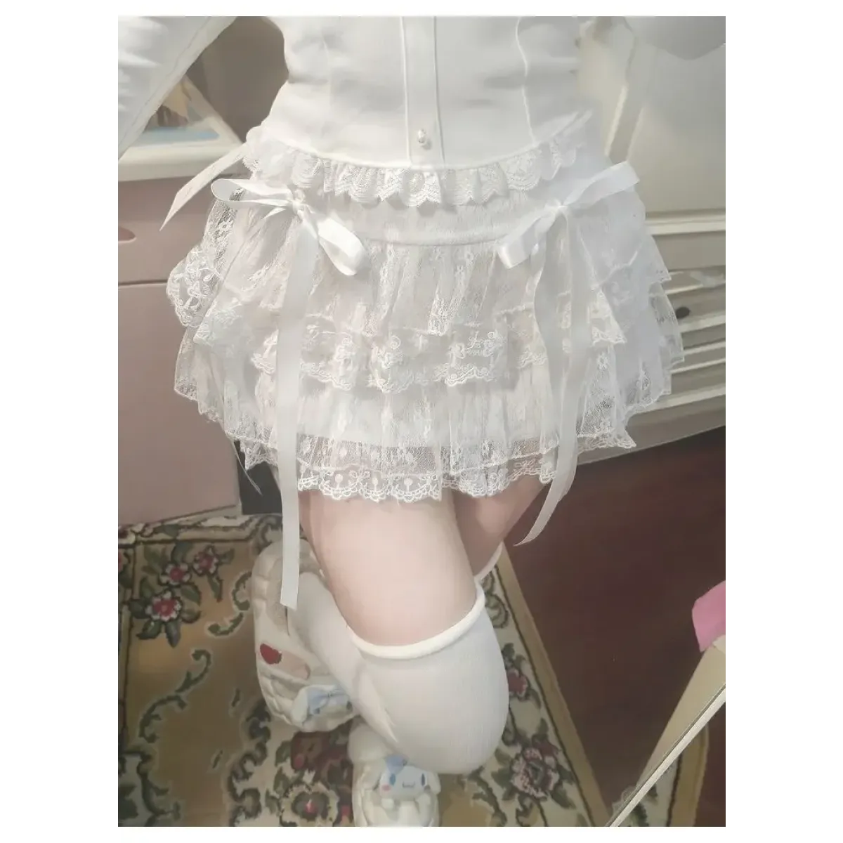 Lace Tiered Mini Skirt – Kawaii Sweet Lolita High Waist - Bottoms - Long - Skirts - 7