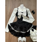 Lace Tiered Skirt Set – Sweet Lolita Kawaii Style - Bottoms - Long - Shirt - Clothing Sets - 1