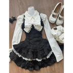Lace Tiered Skirt Set – Sweet Lolita Kawaii Style - Bottoms - Long - Shirt - Clothing Sets - 2