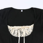 Lace Trim Crop Top: Sweet Square Neck Harajuku Tee - T-Shirts - 5