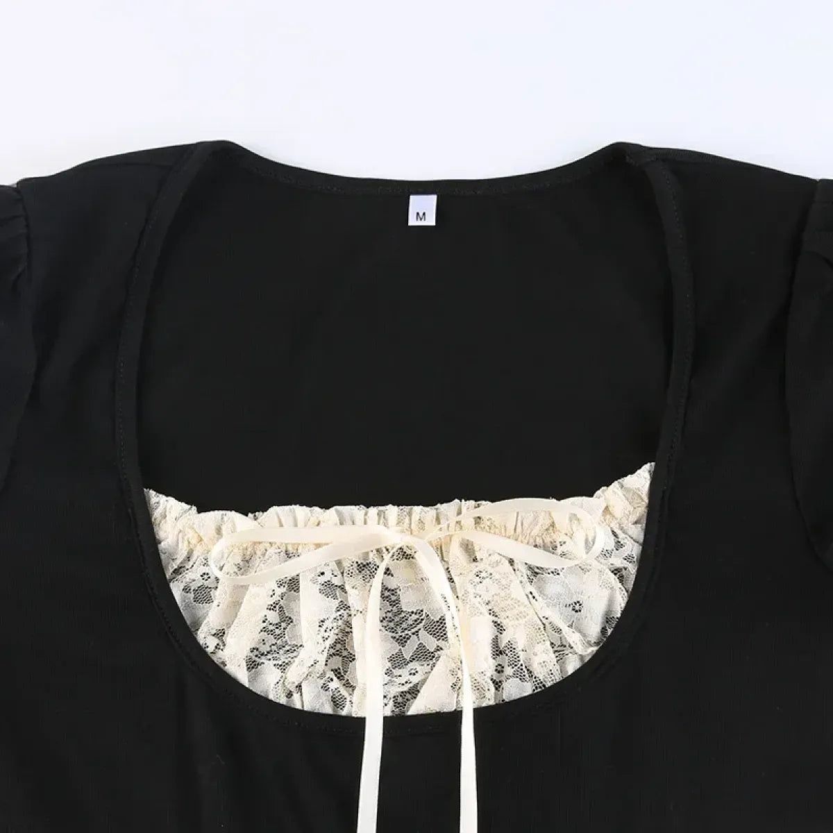 Lace Trim Crop Top: Sweet Square Neck Harajuku Tee - T-Shirts - 5