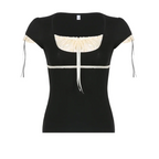 Lace Trim Crop Top: Sweet Square Neck Harajuku Tee - T-Shirts - 7