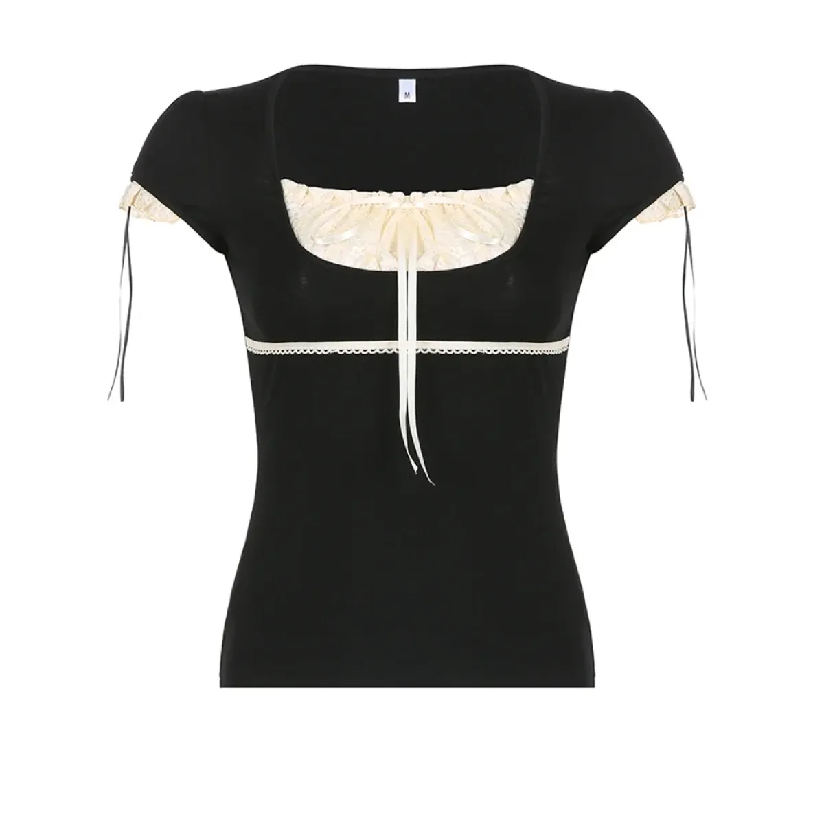 Lace Trim Crop Top: Sweet Square Neck Harajuku Tee - T-Shirts - 7