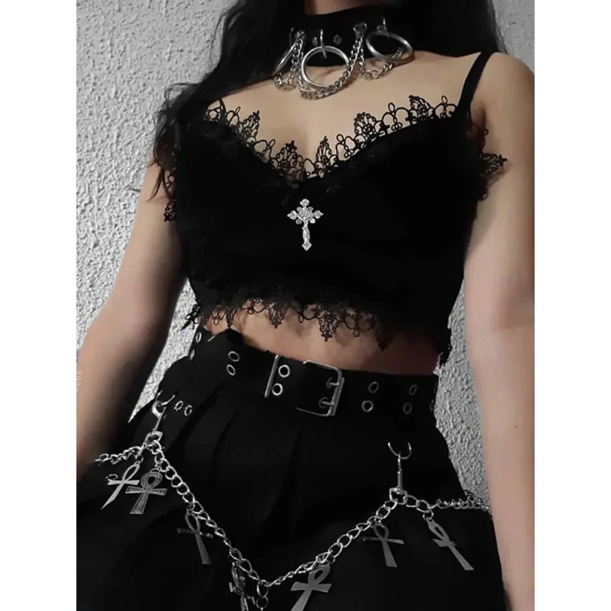 Gothic Velvet Lace Trim Crop Top - Women’s Clothing & Accessories - Tops - 2