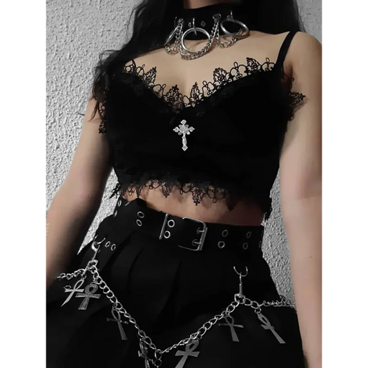 Gothic Velvet Lace Trim Crop Top - Women’s Clothing & Accessories - Tops - 2