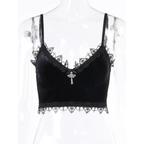 Gothic Velvet Lace Trim Crop Top - Women’s Clothing & Accessories - Tops - 3