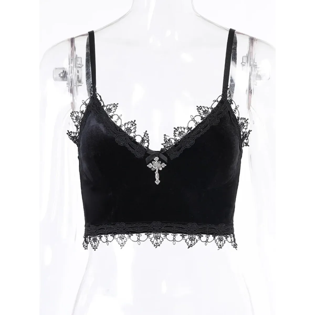 Gothic Velvet Lace Trim Crop Top - Women’s Clothing & Accessories - Tops - 3