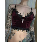 Gothic Velvet Lace Trim Crop Top - Women’s Clothing & Accessories - Tops - 5