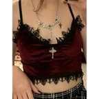 Gothic Velvet Lace Trim Crop Top - Women’s Clothing & Accessories - Tops - 6