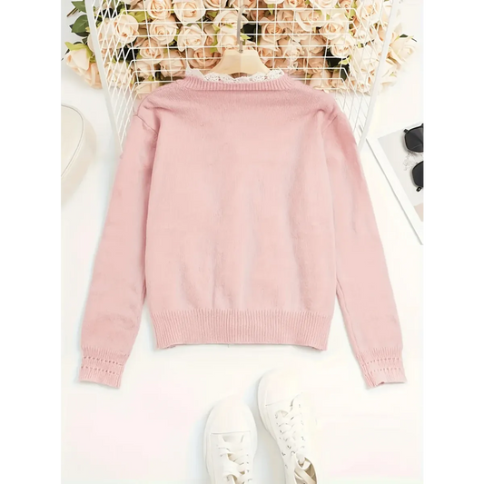 Lace Trim Knit Cardigan Sweater – Elegant Fall Layer - Sweaters - Cardigan - 2