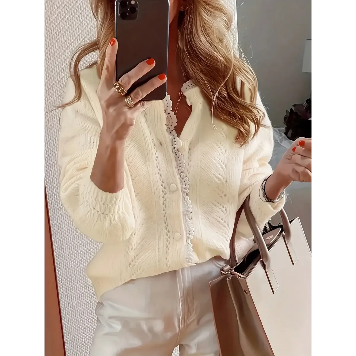 Lace Trim Knit Cardigan Sweater – Elegant Fall Layer - Sweaters - Cardigan - 5