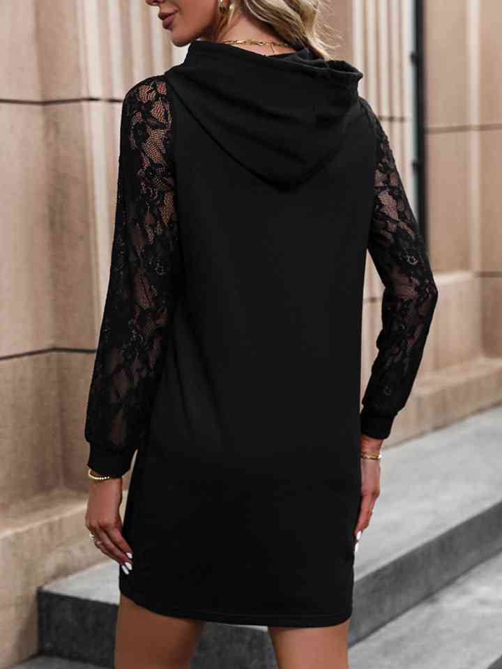 Lace Trim Long Sleeve Hooded Dress - All Dresses - Dresses - 2 - 2024