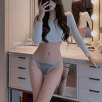 Lace Trim Low Waist Thong – Soft Cotton Crotch Lingerie - Women’s Clothing & Accessories - Lingerie - 2