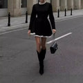 Black High-Waist Lace Trim Mini Dress - All Dresses - mini dress - 1
