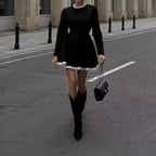 Black High-Waist Lace Trim Mini Dress - All Dresses - mini dress - 1