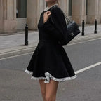 Black High-Waist Lace Trim Mini Dress - All Dresses - mini dress - 2