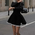 Black High-Waist Lace Trim Mini Dress - All Dresses - mini dress - 3