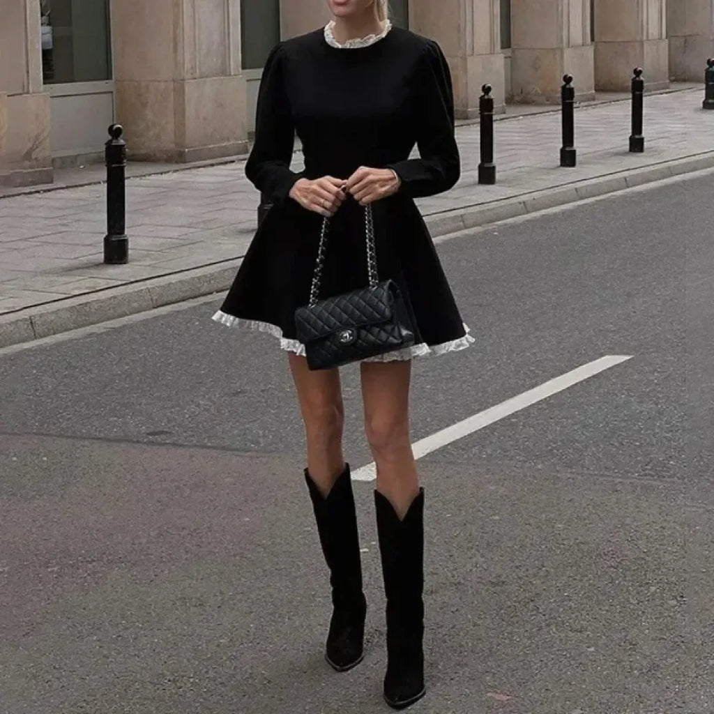 Black High-Waist Lace Trim Mini Dress - All Dresses - mini dress - 6