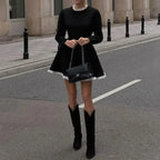 Black High-Waist Lace Trim Mini Dress - All Dresses - mini dress - 6